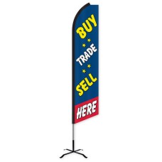 Buy, Sell, Trade Here Swooper Feather Flag