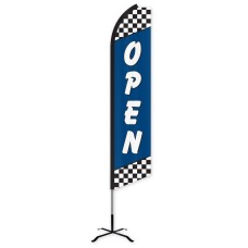 Open Blue Checkered Swooper Feather Flag