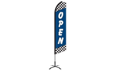 Open Blue Checkered Swooper Feather Flag