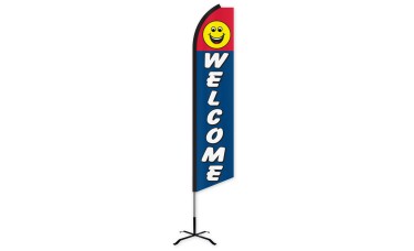 Welcome Smiley Face Swooper Feather Flag