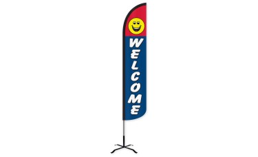 Welcome Smiley Face Wind-Free Feather Flag