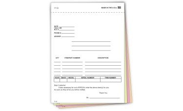 4-Part Auto Dealer Special Parts Order Forms - Stock (Package of 100)